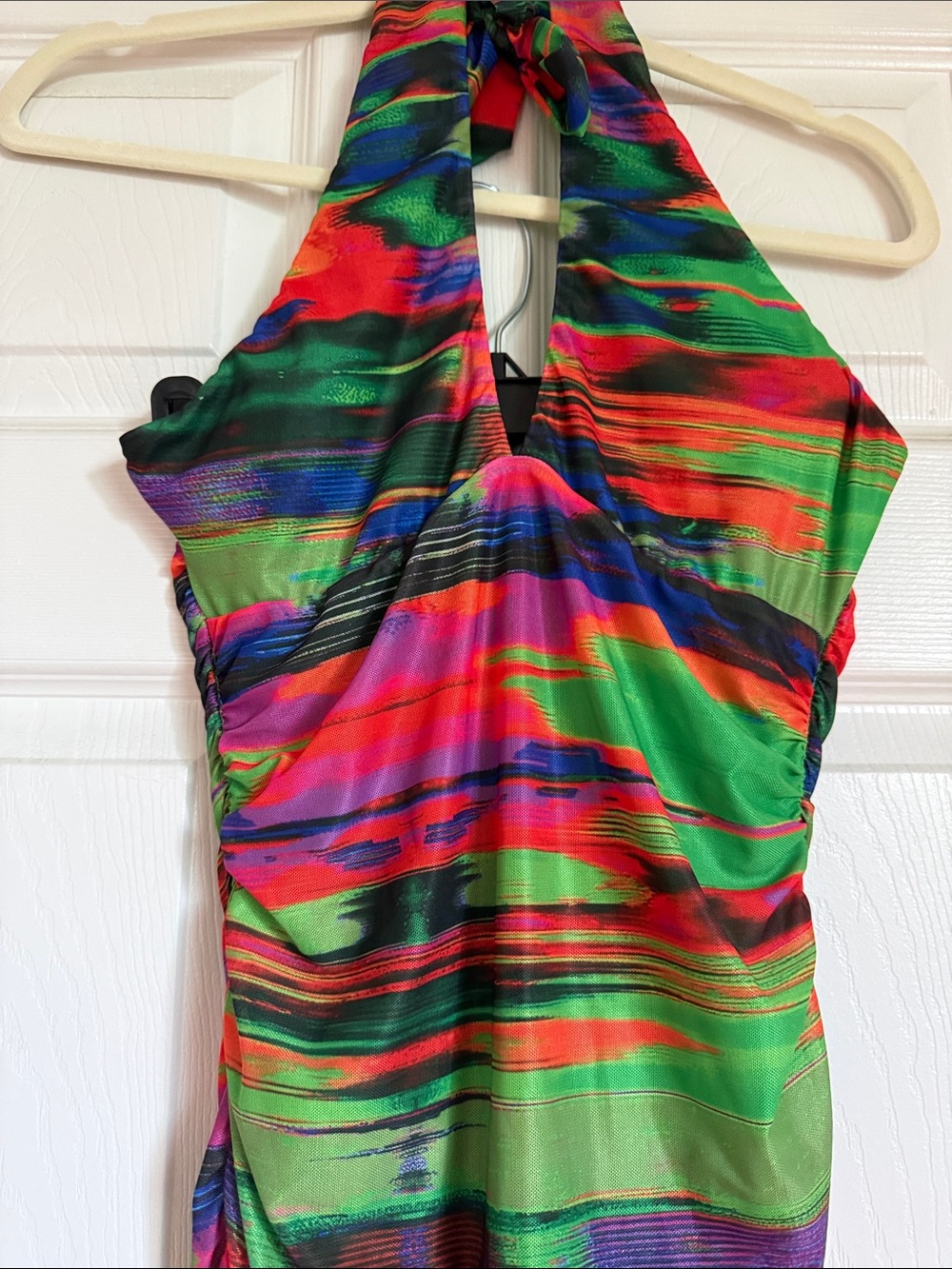 Vibrant Multi-Color Halter Ruched Mini Dress - Picture 2 of 4